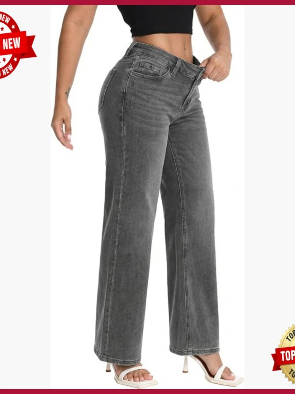 Stretchy Wide Leg Baggy Jeans Mid Low Rise Butts Lifting Distressed